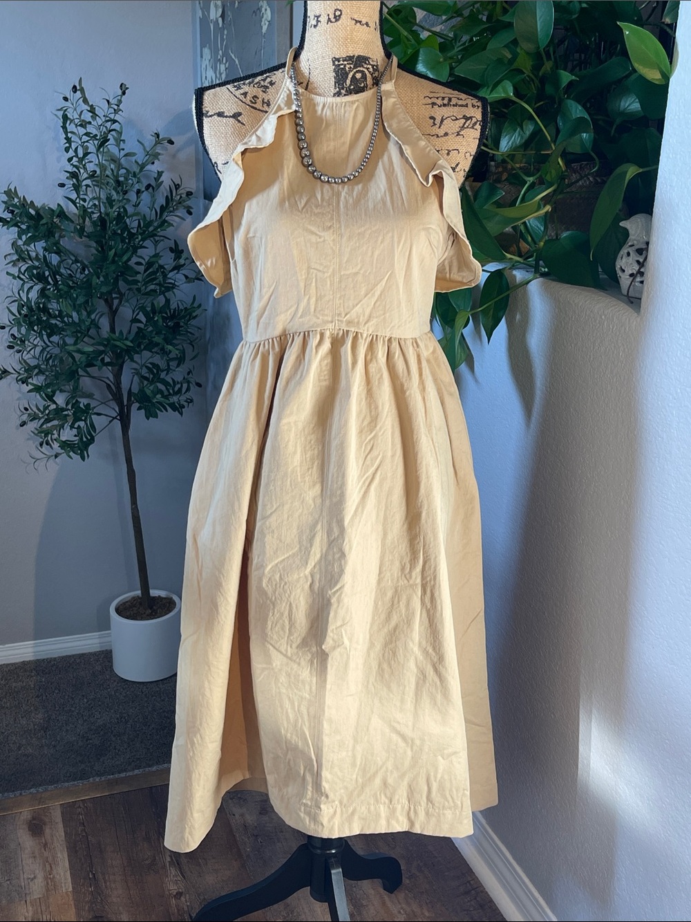 Lush Mustard Yellow Maxi Dress with Ruffle Shoulders